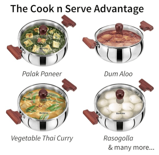 Hawkins 3 Litre Cook n Serve Handi, Triply Stainless Steel Handi with Glass Lid, Induction Sauce Pan, Biryani Handi, Saucepan, Silver (SSH30G) - Image 2